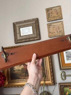Vintage Wooden Coat Rack with Metal Hooks